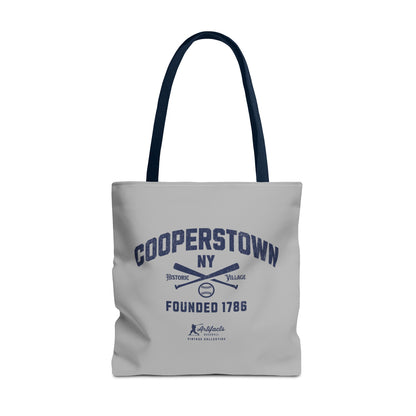 Cooperstown, NY Tote Bag_Light Gray w Navy Print