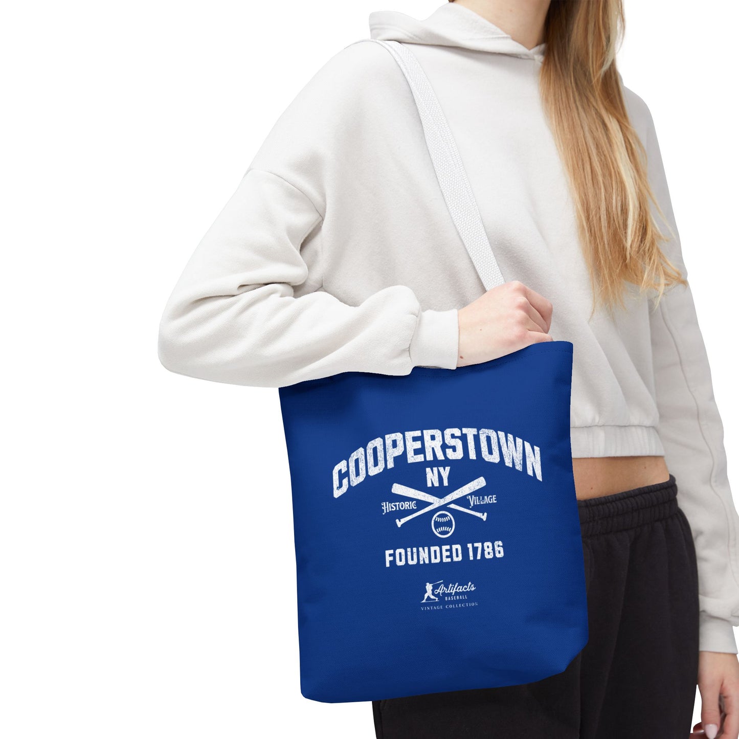 Cooperstown, NY Tote Bag_Royal Blue w White Print