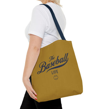 The Baseball Life Tote Bag_Old Gold w Navy Print