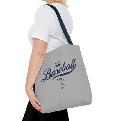 The Baseball Life Tote Bag_Gray w Navy Print