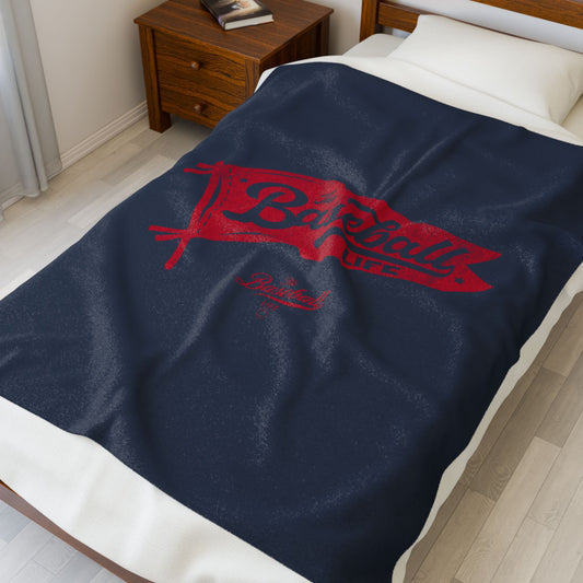 Velveteen Plush Blanket_Classic Pennant Red Print_Navy