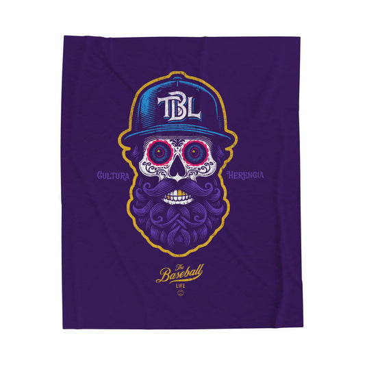 Velveteen Plush Blanket_Beisbol Sugar Skull Series_Player 2_Dark Purple