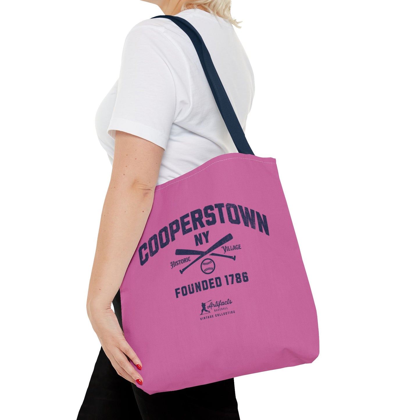 Cooperstown, NY Tote Bag_Bubble Gum w Navy Print