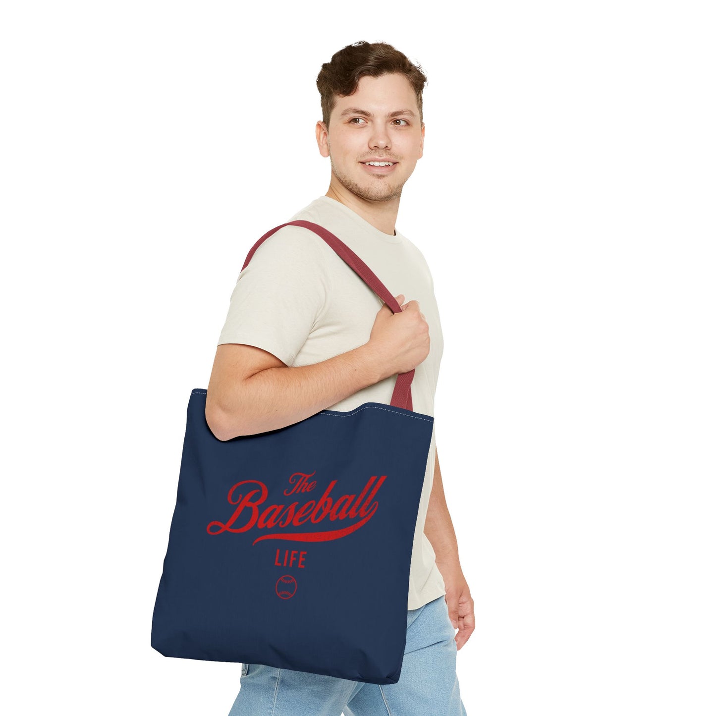 The Baseball Life Tote Bag_Navy w Red Print