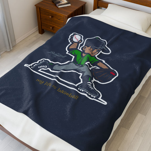 Velveteen Plush Blanket_My Life Is Baseball Green Jersey