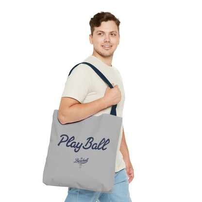 Play Ball Tote Bag_Light Gray with Navy Print