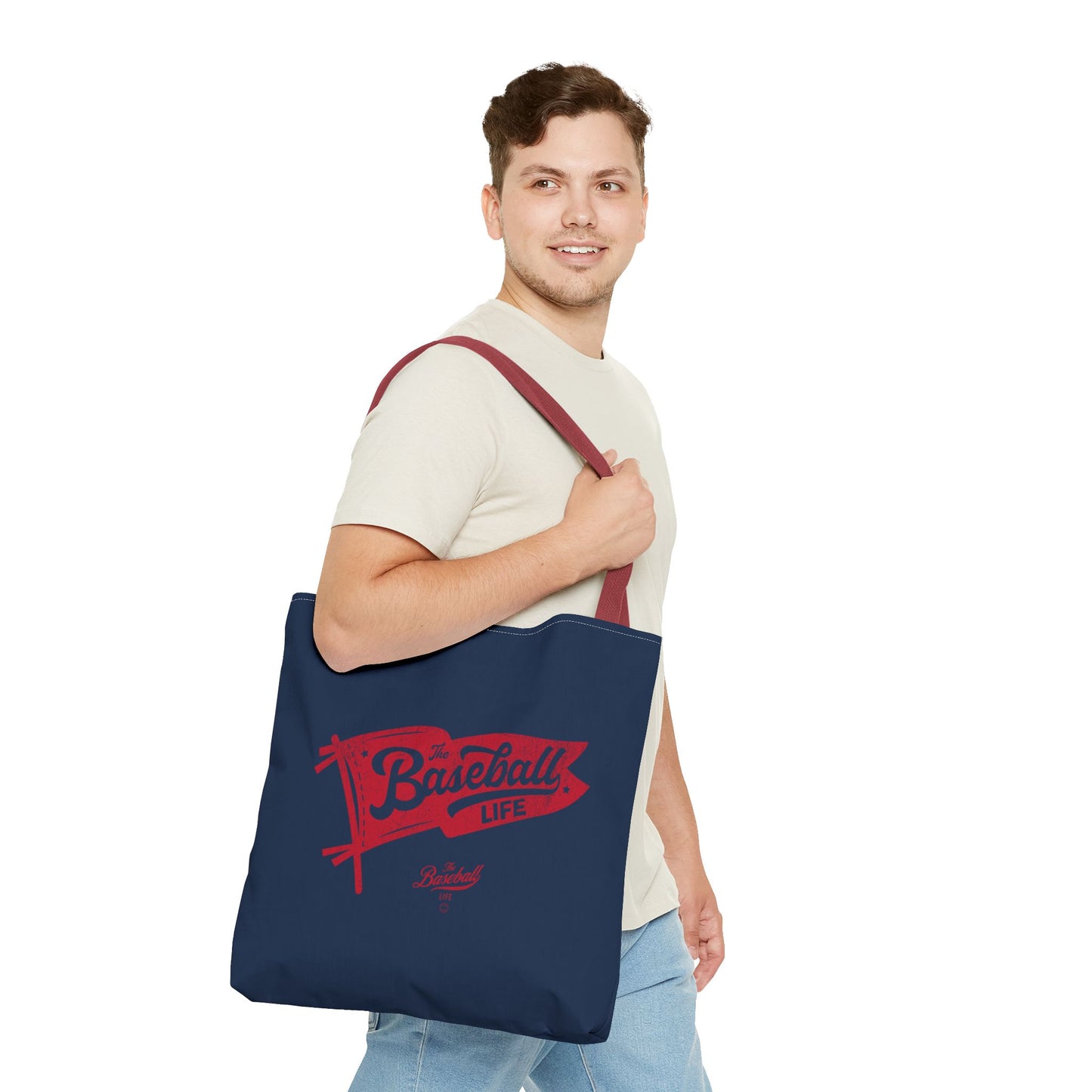 Vintage Pennant Tote Bag_Red Print on Navy