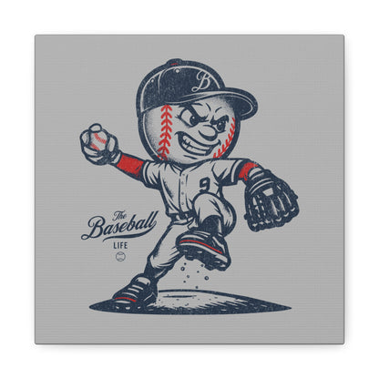 Mr. Baseball Mascot Pitching Wall Art Canvas
