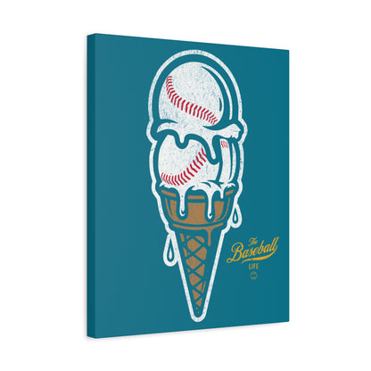 Baseball Ice Cream Cone Wall Art Canvas_Deep Aqua