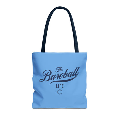 The Baseball Life Tote Bag_Carolina Blue w Navy Print