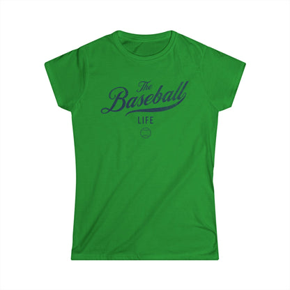 The Baseball Life Classic Script Tee_Women's_Navy Print