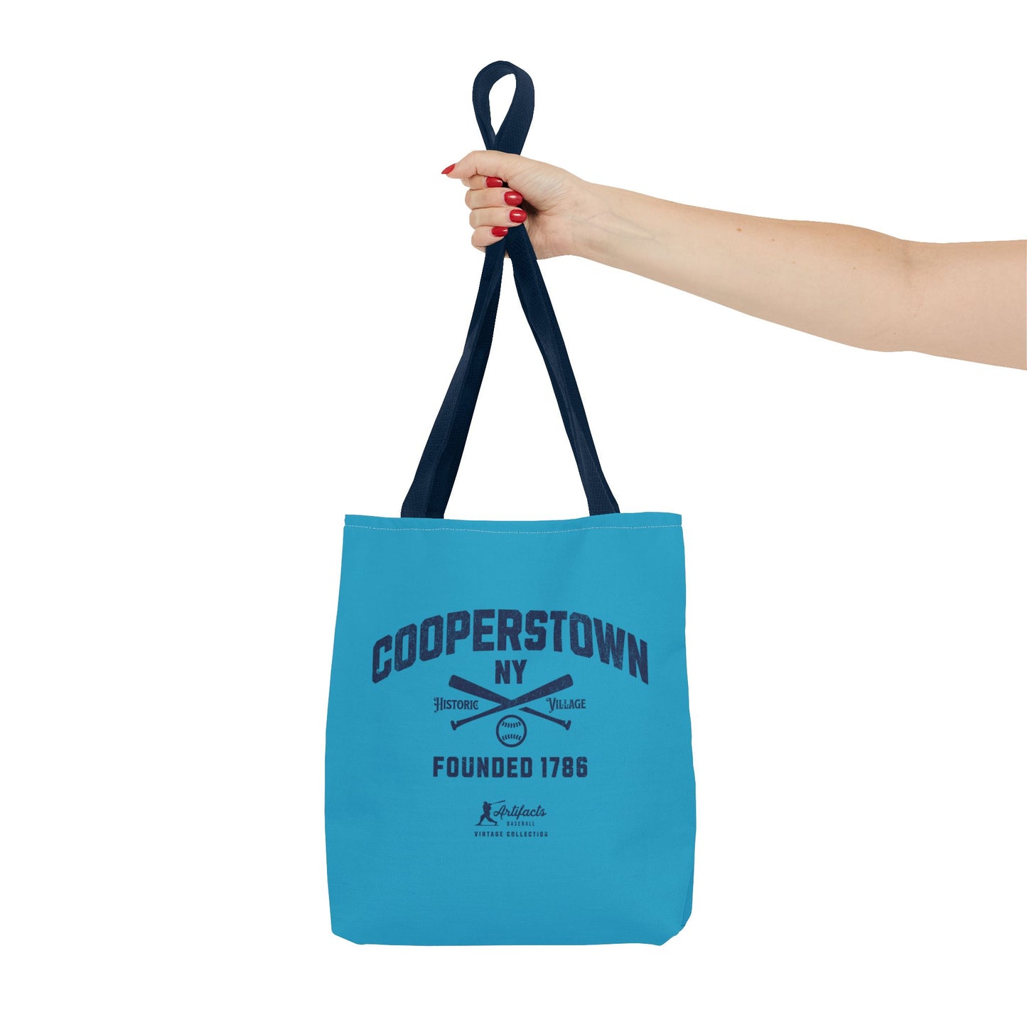 Cooperstown, NY Tote Bag_Turquoise w Navy Print