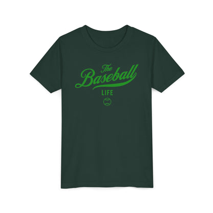 Youth The Baseball Life Classic Script T-Shirt_Green Print