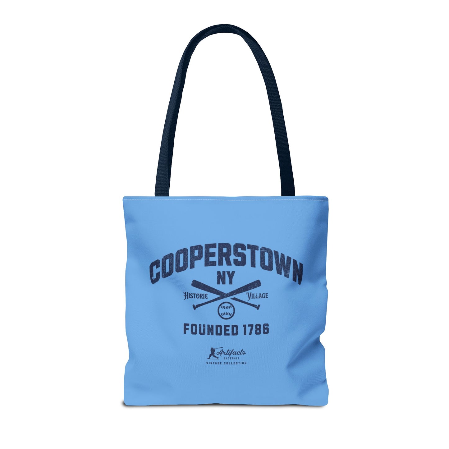 Cooperstown, NY Tote Bag_Carolina Blue w Navy Print