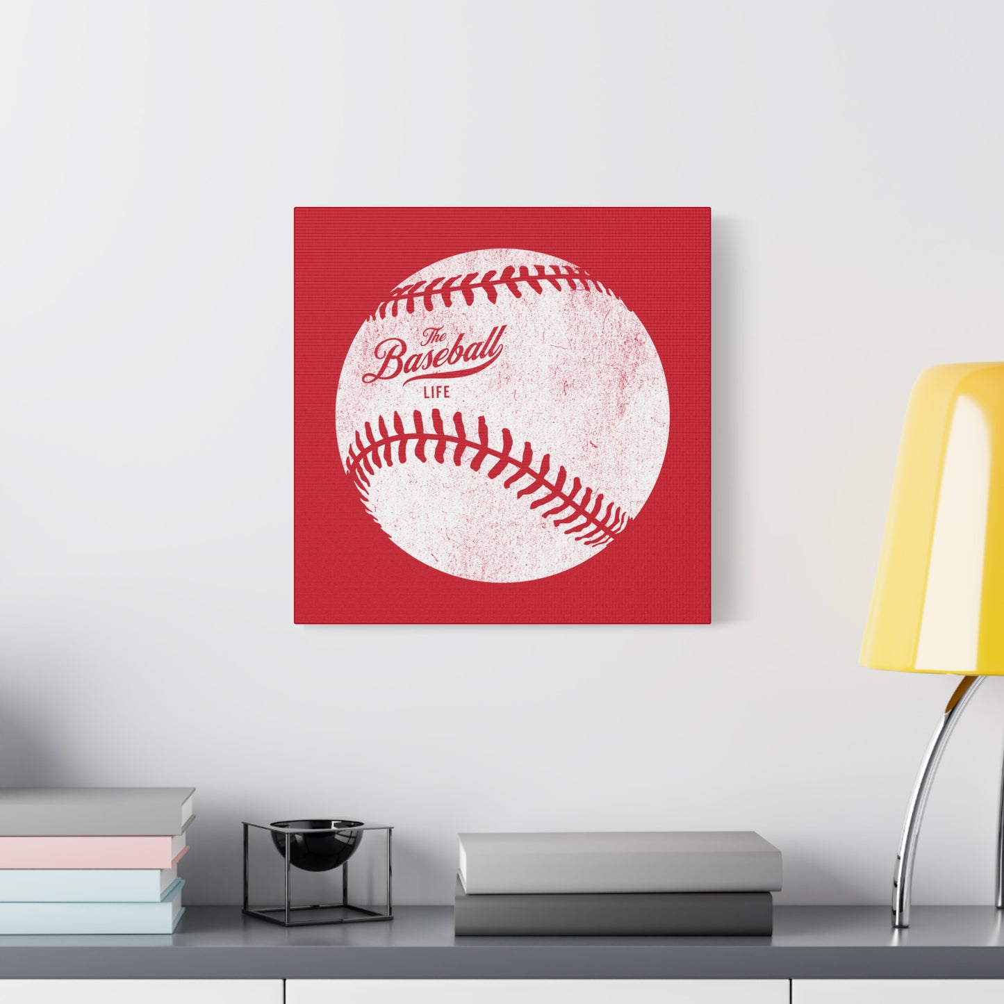 Weathered Baseball Wall Art Canvas_Red