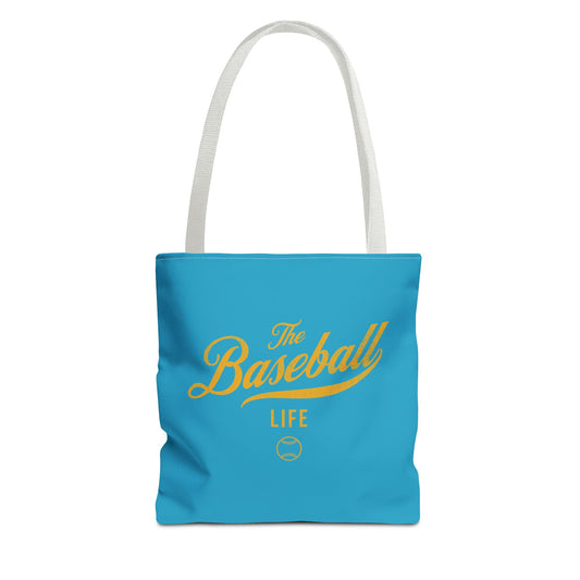 The Baseball Life Tote Bag_Turquoise w Yellow Gold Print