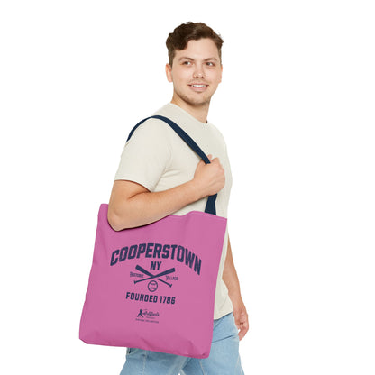 Cooperstown, NY Tote Bag_Bubble Gum w Navy Print