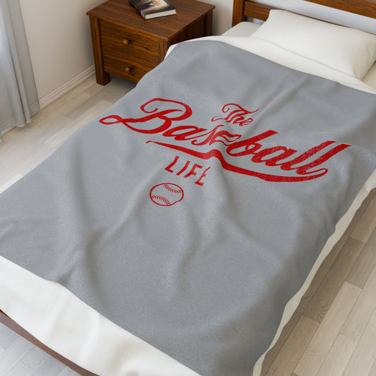 Velveteen Plush Blanket_Light Gray with Red Print