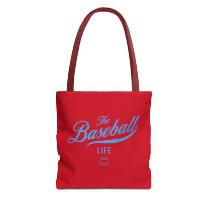 The Baseball Life Tote Bag_Red w Carolina Blue Print