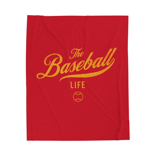 Velveteen Plush Blanket_Red with Yellow Gold Print