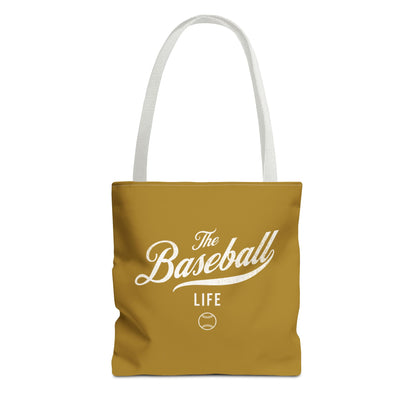 The Baseball Life Tote Bag_Old Gold w White Print