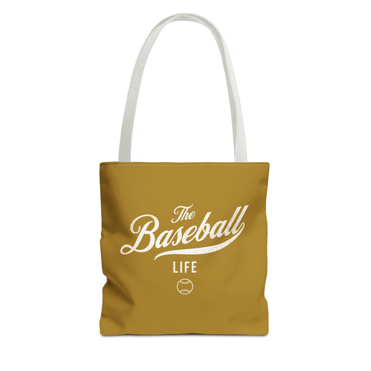The Baseball Life Tote Bag_Old Gold w White Print