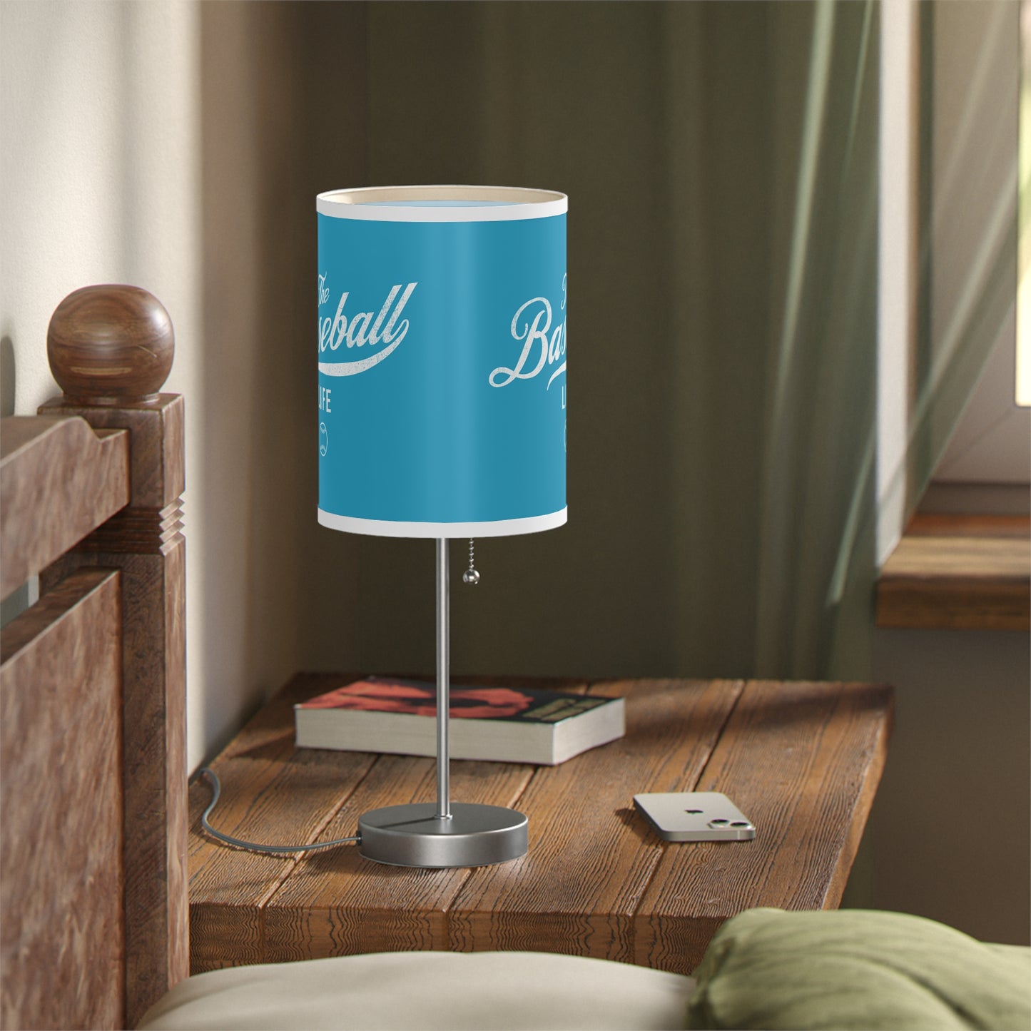 Table Lamp_Turquoise w White Print