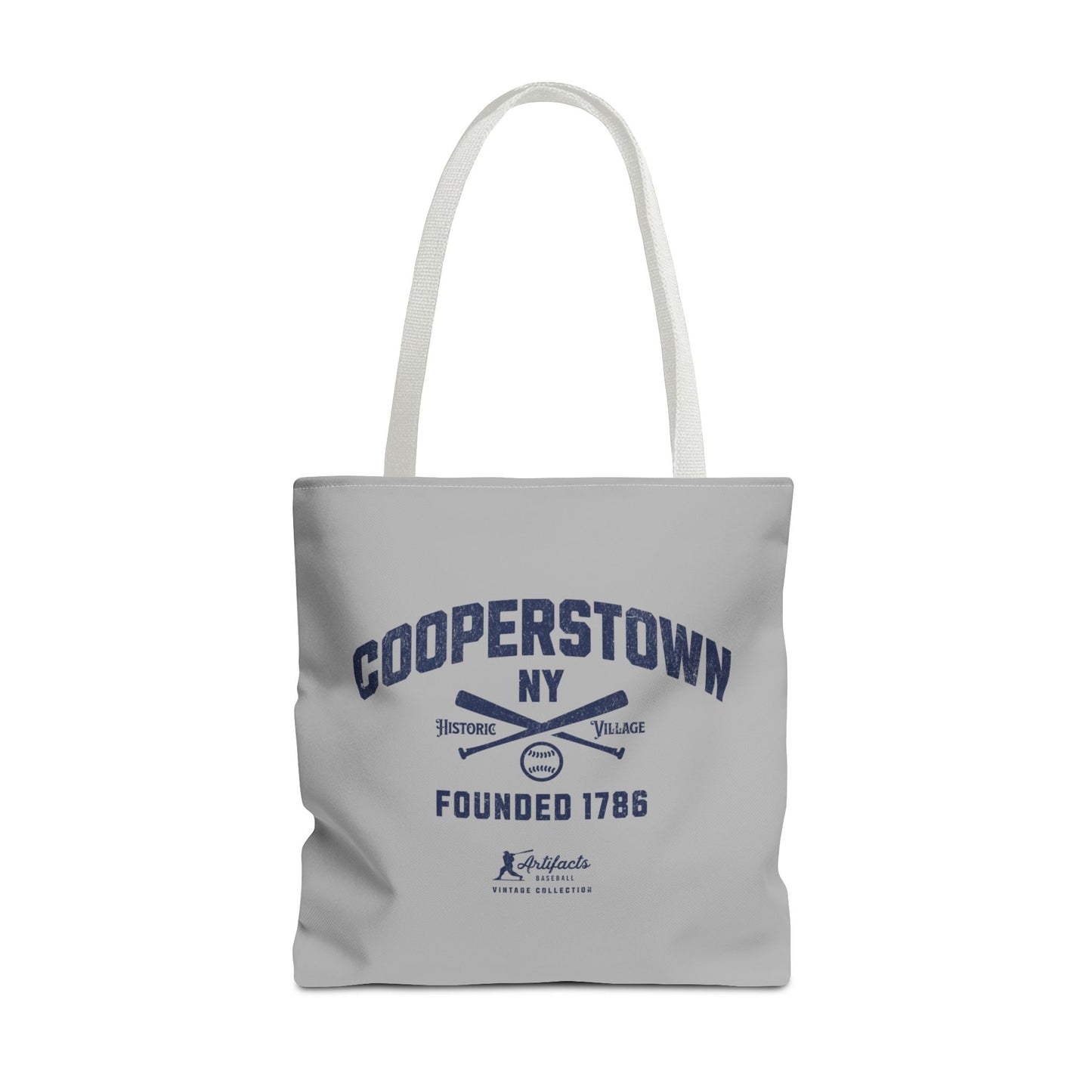 Cooperstown, NY Tote Bag_Light Gray w Navy Print
