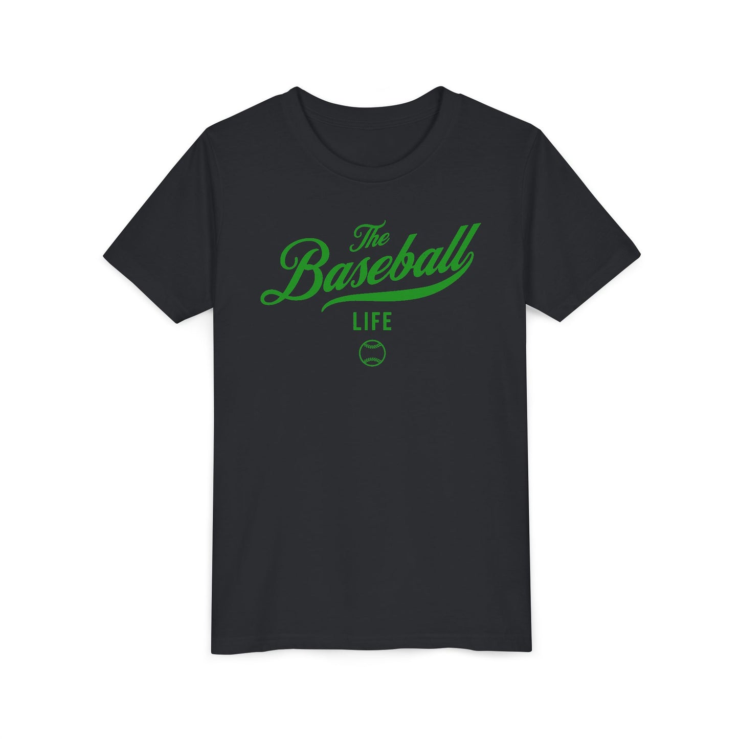 Youth The Baseball Life Classic Script T-Shirt_Green Print
