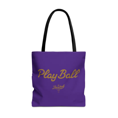 Play Ball Tote Bag_Purple with Old Gold Print