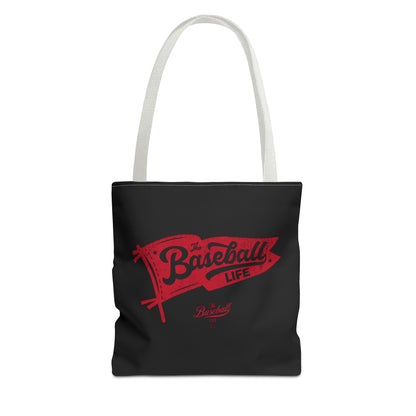 Vintage Pennant Tote Bag_Red Print on Black
