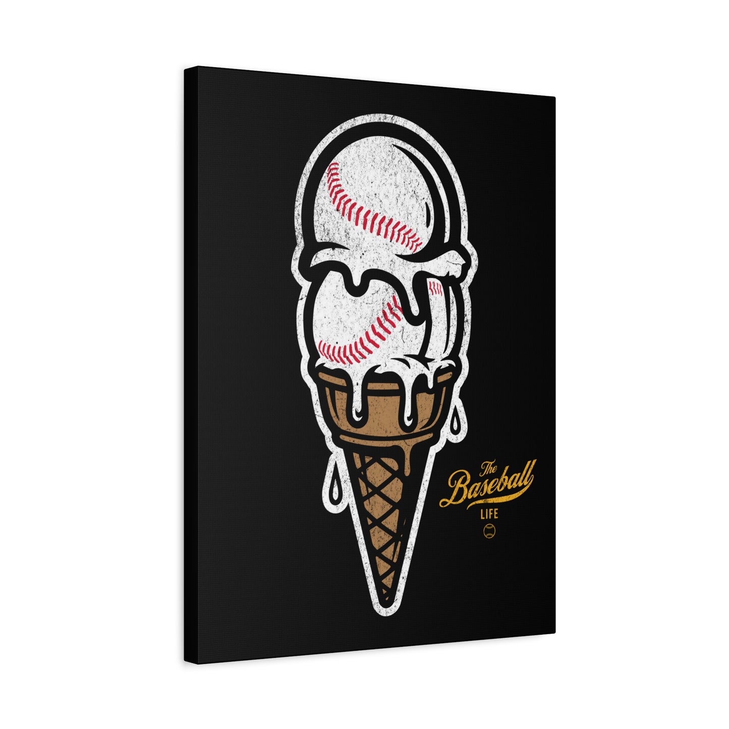 Baseball Ice Cream Cone Wall Art Canvas_Black