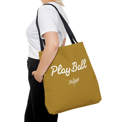 Play Ball Tote Bag_Old Gold with White Print