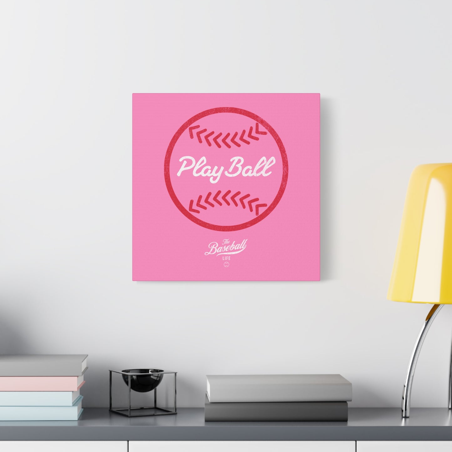 Play Ball Graphic Baseball Wall Art Canvas_Bubble Gum Pink