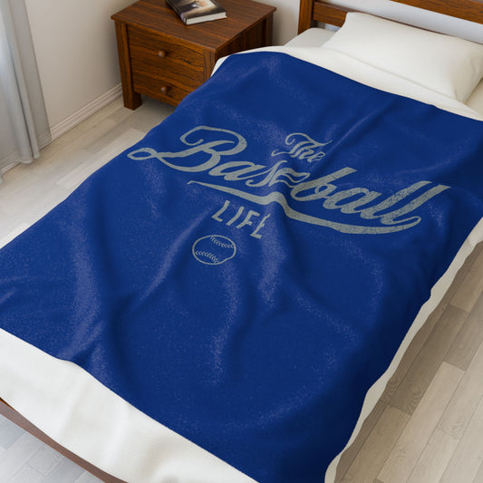 Velveteen Plush Blanket_Royal Blue with Silver Gray Print