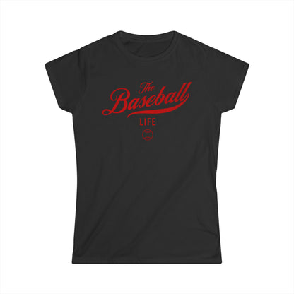 The Baseball Life Classic Script Tee_Women's_Red Print