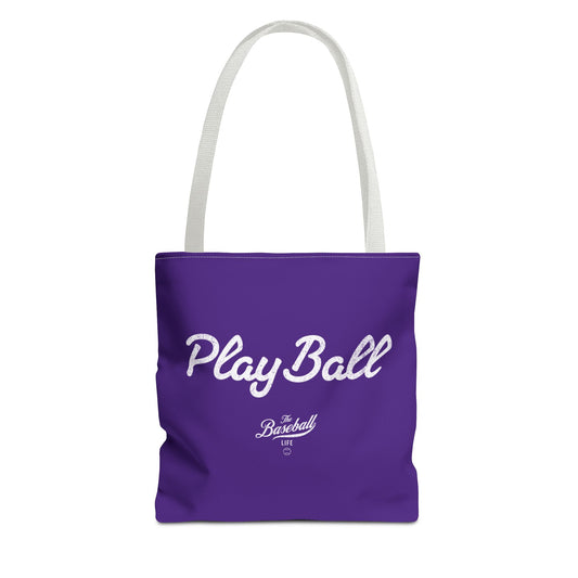 Play Ball Tote Bag_Purple with White Print