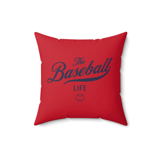 The Baseball Life Accent Pillow_Red w Navy Print