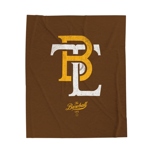 Velveteen Plush Blanket_The Baseball Life Retro Insignia_Brown