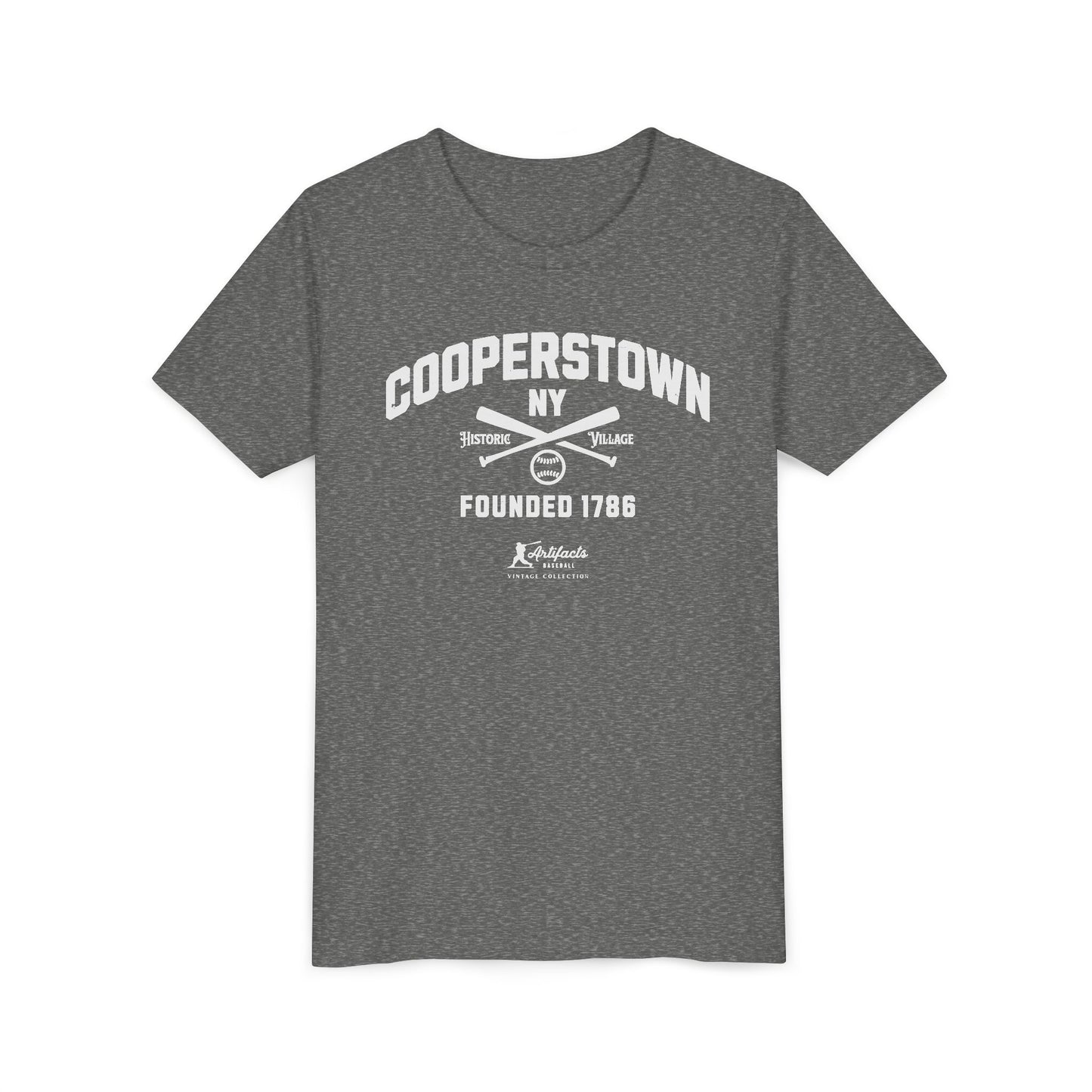 Youth Cooperstown NY White Print_Artifacts Baseball Collection T-Shirt