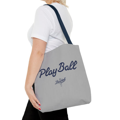 Play Ball Tote Bag_Light Gray with Navy Print