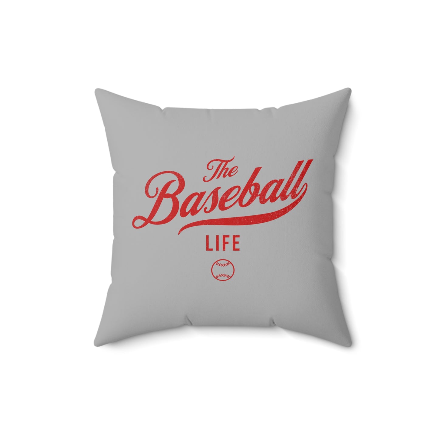 The Baseball Life Accent Pillow_Silver Gray w Red Print