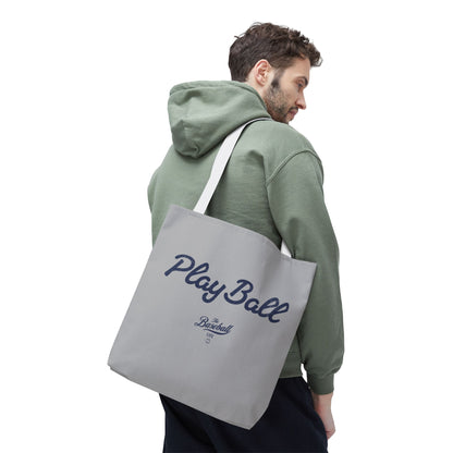 Play Ball Tote Bag_Light Gray with Navy Print