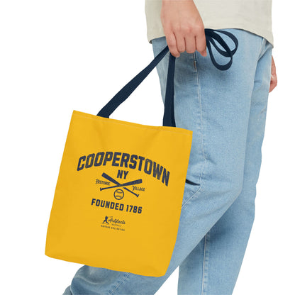 Cooperstown, NY Tote Bag_Yellow Gold w Navy Print