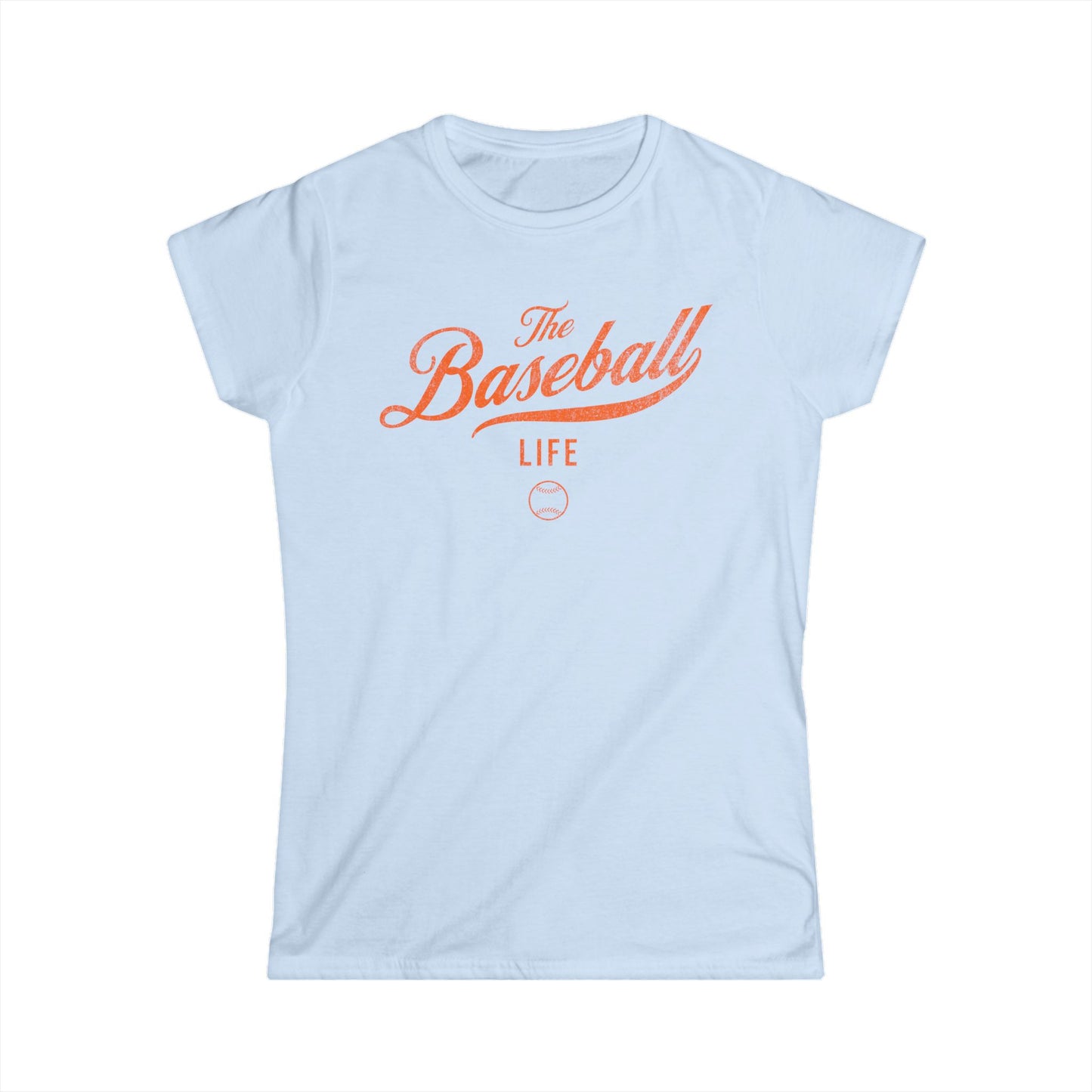 The Baseball Life Classic Script Tee_Women's_Orange Print