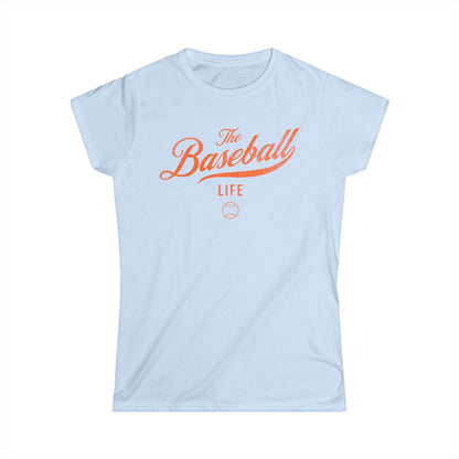 The Baseball Life Classic Script Tee_Women's_Orange Print
