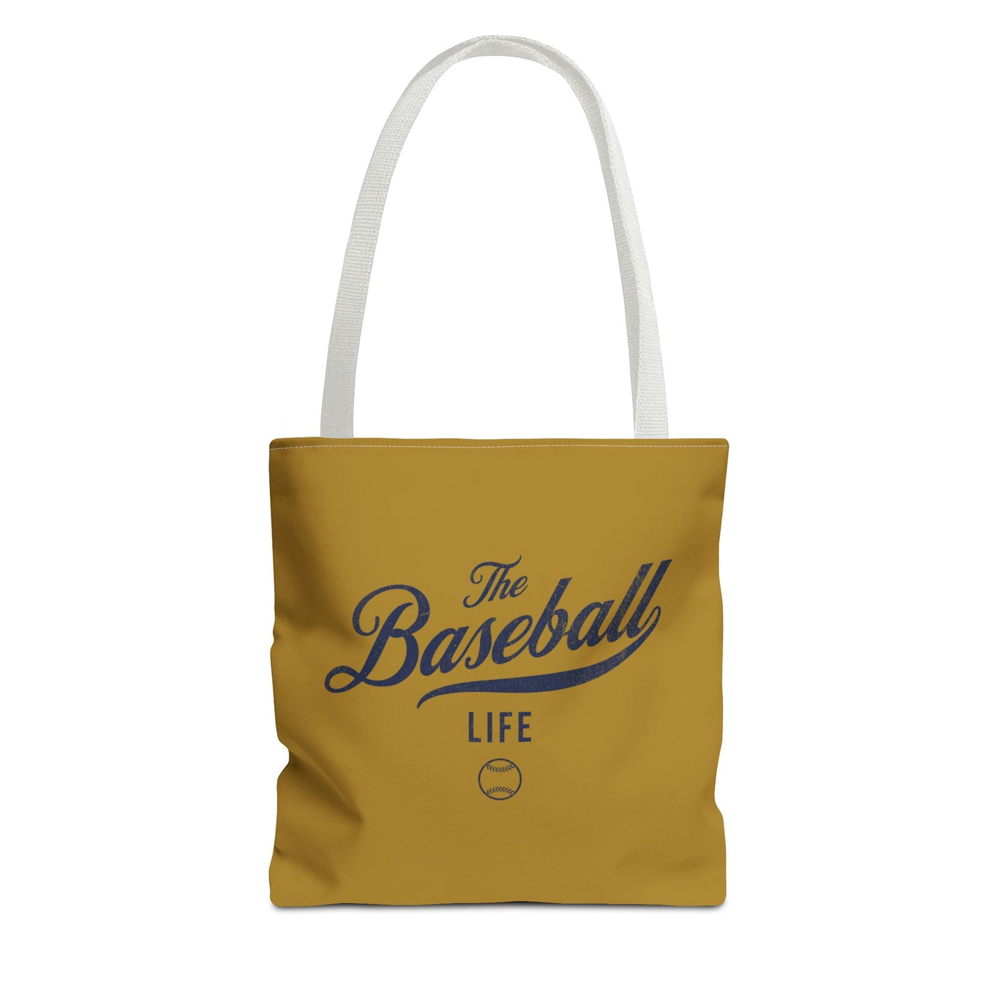 The Baseball Life Tote Bag_Old Gold w Navy Print