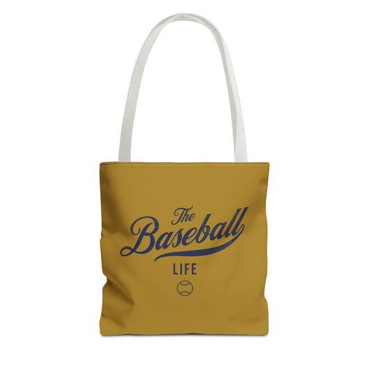 The Baseball Life Tote Bag_Old Gold w Navy Print