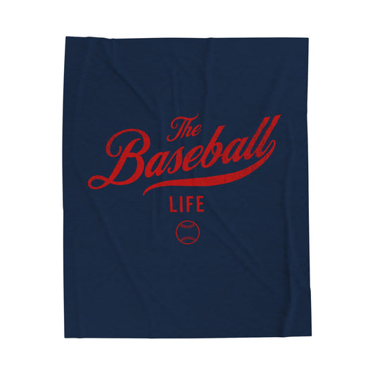 Velveteen Plush Blanket_Navy with Red Print