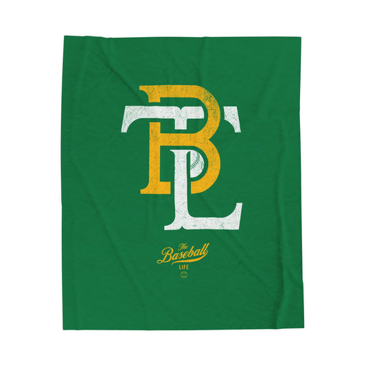 Velveteen Plush Blanket_The Baseball Life Retro Insignia_Green
